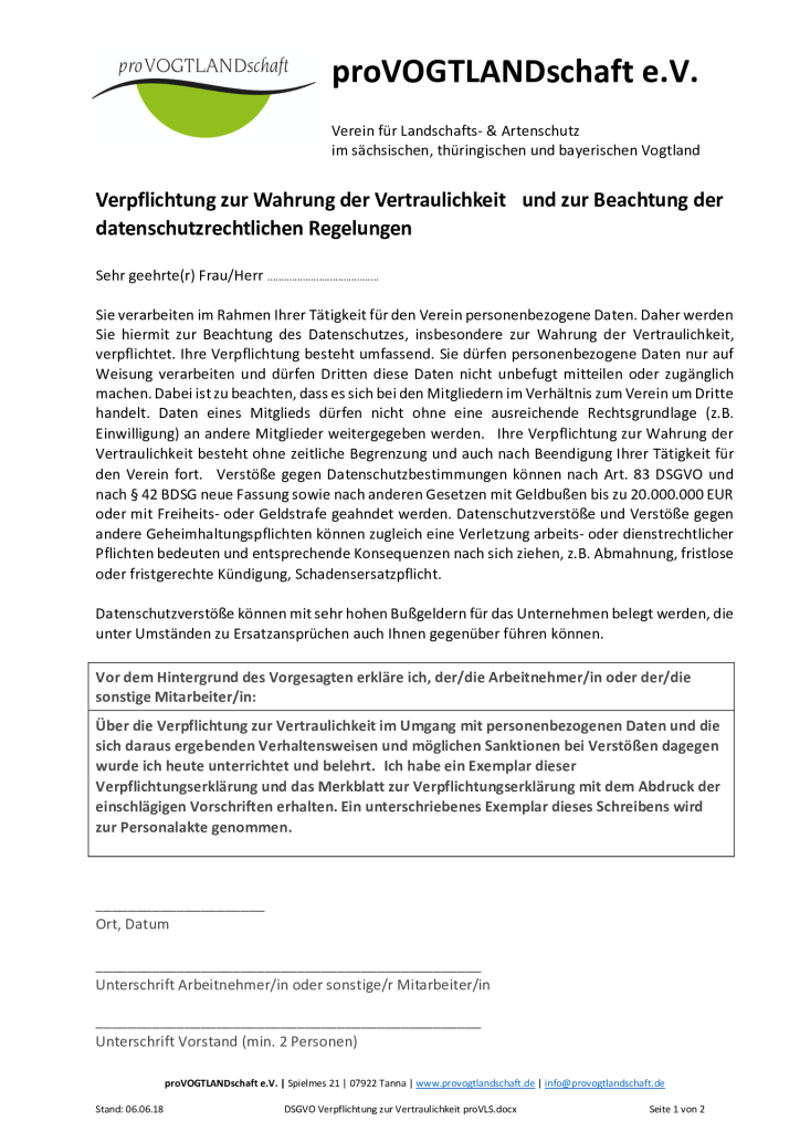 DSGVO Verpflichtung zur Vertraulichkeit