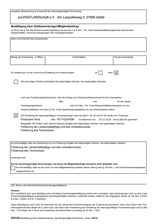proVLS Spendennachweis vorausgefüllt