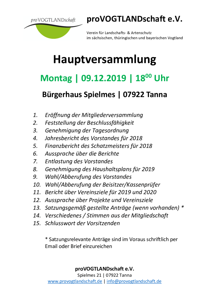 Einladung Aushang Hauptversammlung 09.12.2019