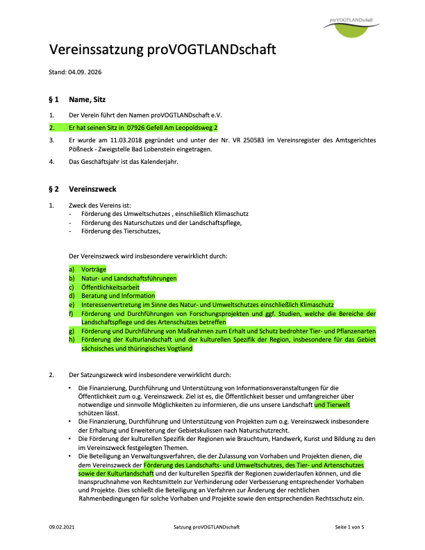 Neue Satzung Entwurf 2026